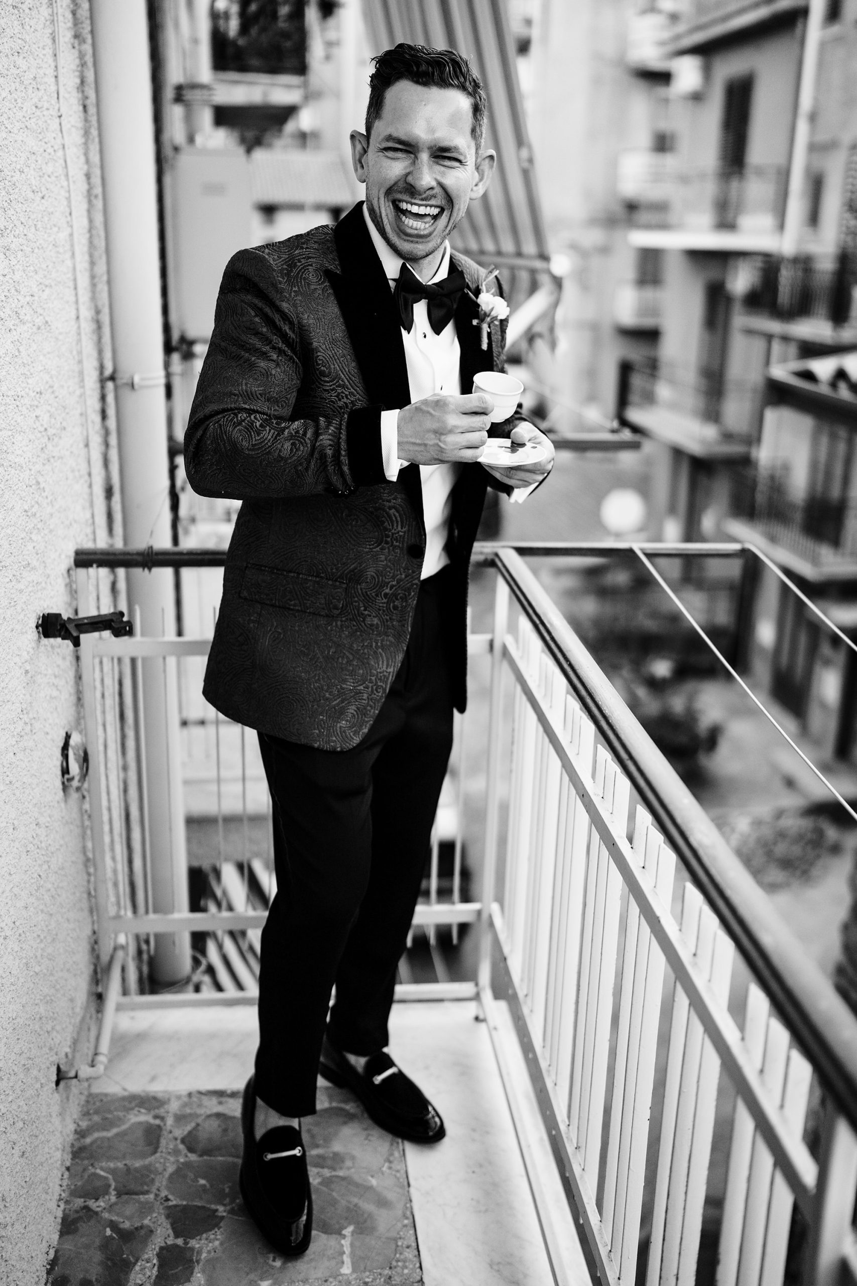 groom enjoying a Italian coffee