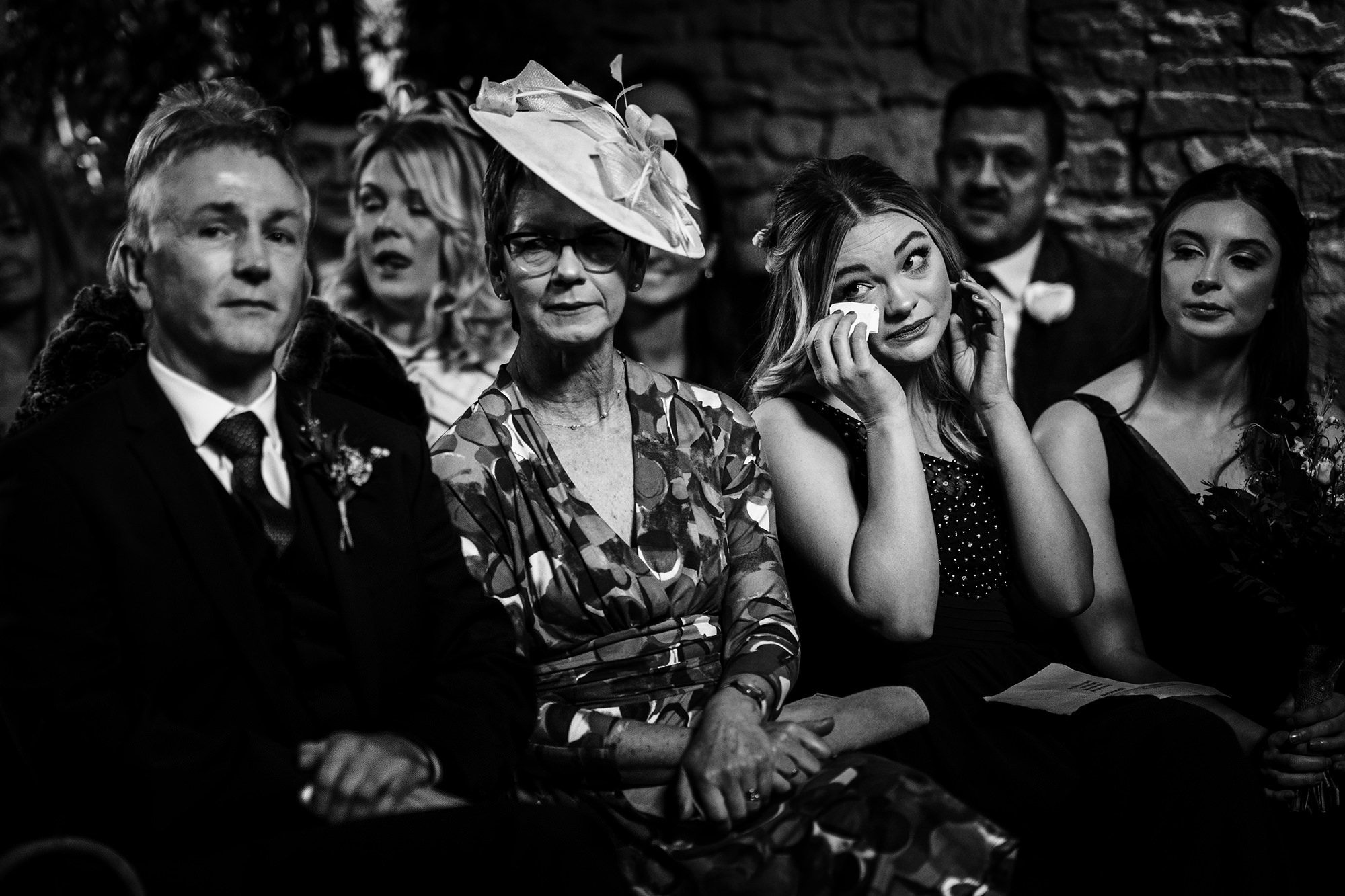 wedding guest cries dueing wedding cermeony