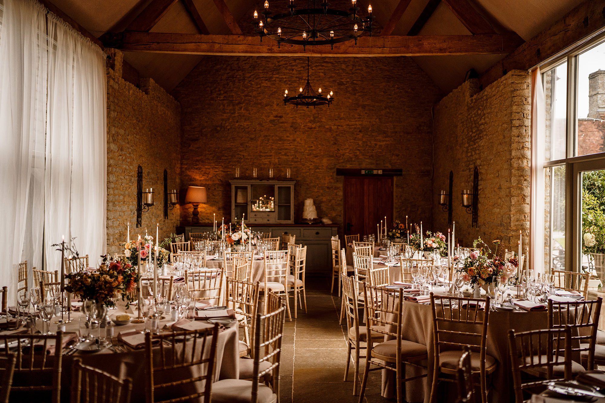 cotswolds wedding venue setup of tables and chairs